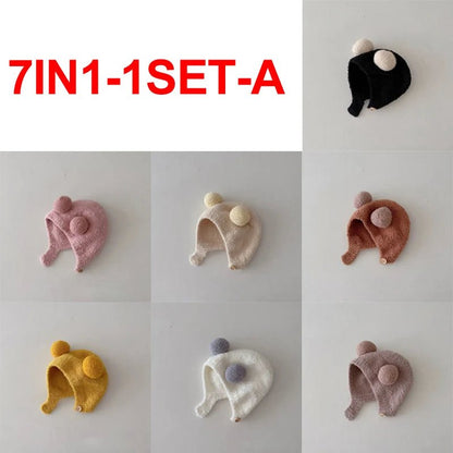 Cute Winter Warm Kids Girl Boys Baby Hats Fleece Wool Hemming Caps with Ball Solid Wool Ear Protection Hats Soft Newborn Bonnet - RELUX.STORECute Winter Warm Kids Girl Boys Baby Hats Fleece Wool Hemming Caps with Ball Solid Wool Ear Protection Hats Soft Newborn Bonnet