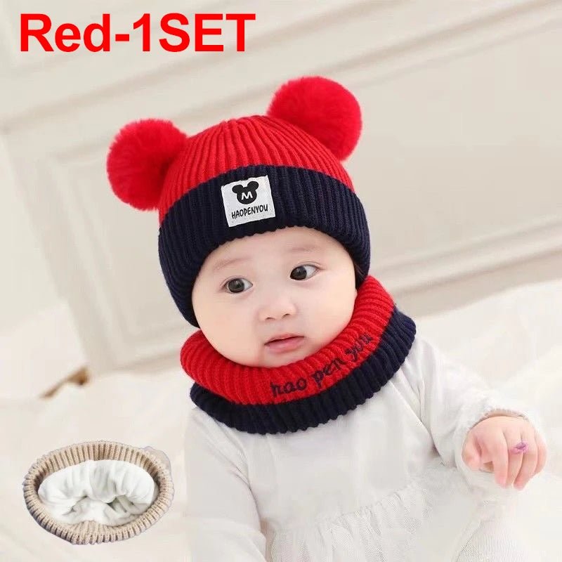 Cute Winter Warm Kids Girl Boys Baby Hats Fleece Wool Hemming Caps with Ball Solid Wool Ear Protection Hats Soft Newborn Bonnet - RELUX.STORECute Winter Warm Kids Girl Boys Baby Hats Fleece Wool Hemming Caps with Ball Solid Wool Ear Protection Hats Soft Newborn Bonnet