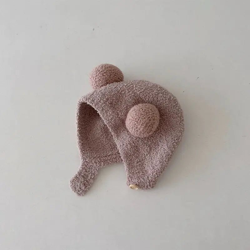 Cute Winter Warm Kids Girl Boys Baby Hats Fleece Wool Hemming Caps with Ball Solid Wool Ear Protection Hats Soft Newborn Bonnet - RELUX.STORECute Winter Warm Kids Girl Boys Baby Hats Fleece Wool Hemming Caps with Ball Solid Wool Ear Protection Hats Soft Newborn Bonnet