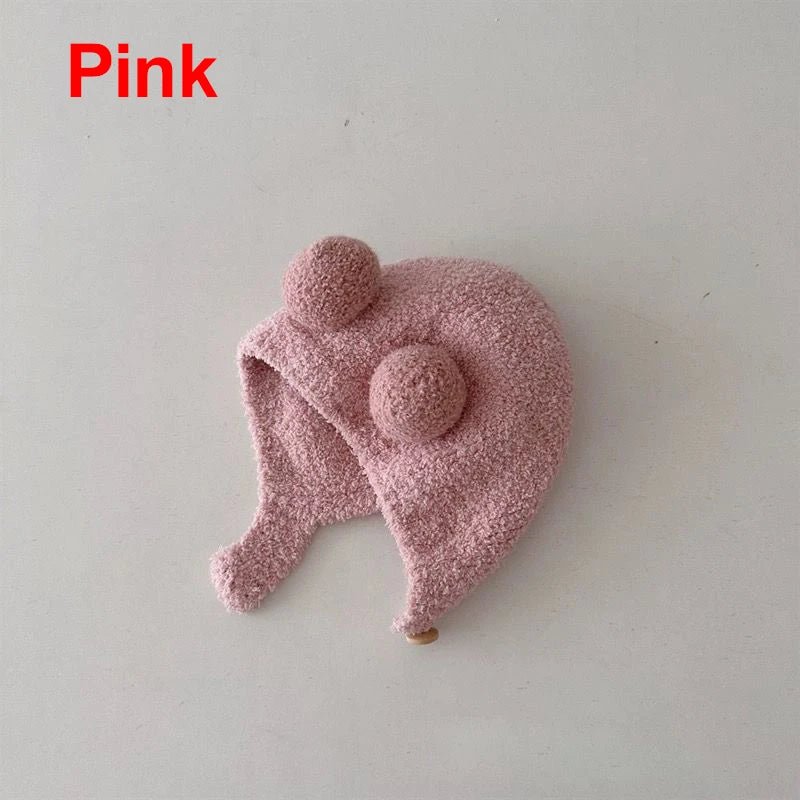 Cute Winter Warm Kids Girl Boys Baby Hats Fleece Wool Hemming Caps with Ball Solid Wool Ear Protection Hats Soft Newborn Bonnet - RELUX.STORECute Winter Warm Kids Girl Boys Baby Hats Fleece Wool Hemming Caps with Ball Solid Wool Ear Protection Hats Soft Newborn Bonnet