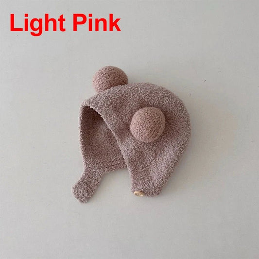 Cute Winter Warm Kids Girl Boys Baby Hats Fleece Wool Hemming Caps with Ball Solid Wool Ear Protection Hats Soft Newborn Bonnet - RELUX.STORECute Winter Warm Kids Girl Boys Baby Hats Fleece Wool Hemming Caps with Ball Solid Wool Ear Protection Hats Soft Newborn Bonnet