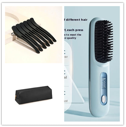 2 in 1 Straight Hair Comb Wireless Hair Straightener Brush Hair Fast Heating Portable Hot Curler USB Charging