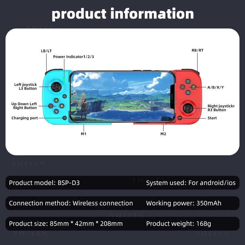 "D3 Telescopic Bluetooth Gamepad – Wireless BT Controller for PC, iOS, Android, PUBG, Switch & PS4 with 3D Joystick & Macro Keys" - RELUX.STORE