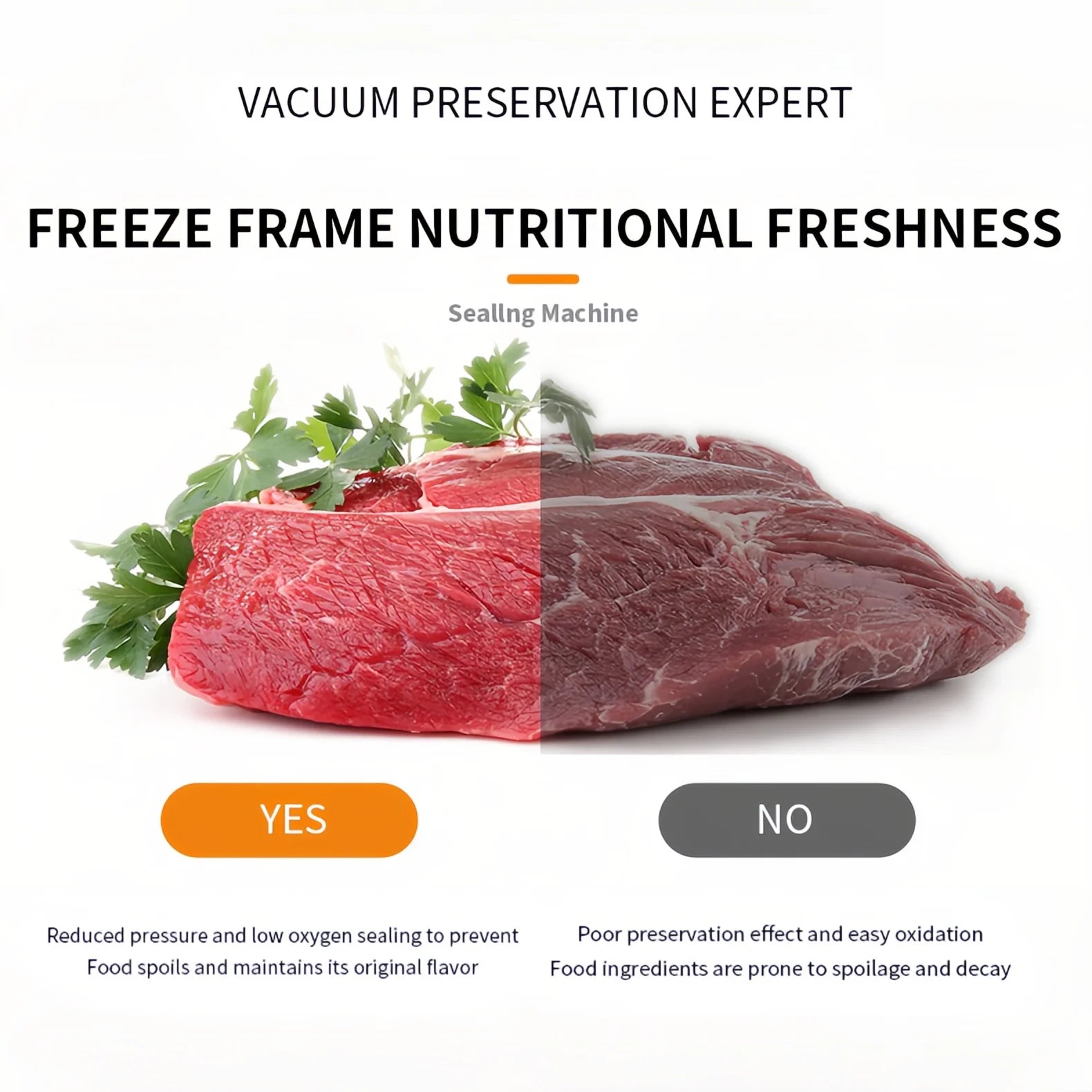 Food Sealer Vacuum ,Sealer Machine 80KPA Food Saver Sealer, Moist & Dry Mode, NTC Overheat Protect