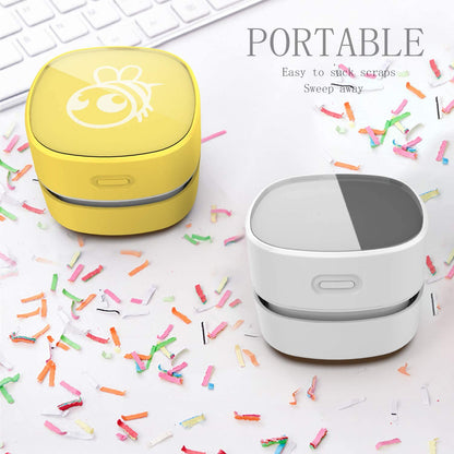 Mini Desktop Vacuum Cleaner – Cordless Table Dust Sweeper with 360º Rotatable Design, High-Endurance 90-Min Battery | Keyboard, Home, Office & School (White, AA Battery)