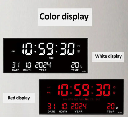 “Digital Large Wall Clock 14’’ – LED Display with Alarm, Temperature, Date & Calendar | 8 - Set Alarms, Electronic Plug - In Clock” ✅ - RELUX.STORE