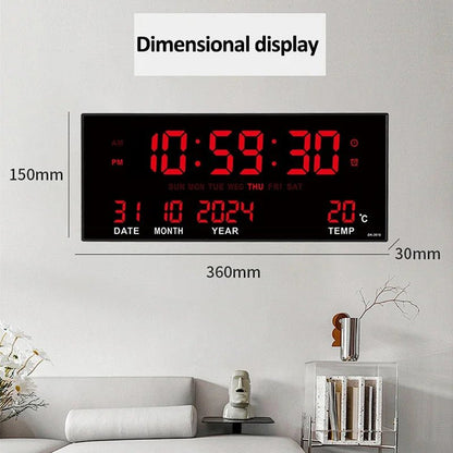 “Digital Large Wall Clock 14’’ – LED Display with Alarm, Temperature, Date & Calendar | 8 - Set Alarms, Electronic Plug - In Clock” ✅ - RELUX.STORE
