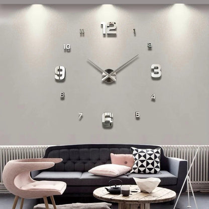“DIY 3D Acrylic Mirror Wall Clock – Large Decorative Quartz Sticker Clock for Living Room | Customizable Logo, Single - Face Modern Design” - RELUX.STORE