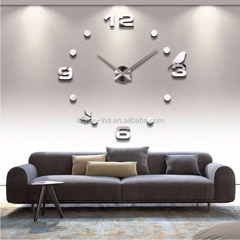 “DIY 3D Acrylic Mirror Wall Clock – Large Decorative Quartz Sticker Clock for Living Room | Customizable Logo, Single - Face Modern Design” - RELUX.STORE
