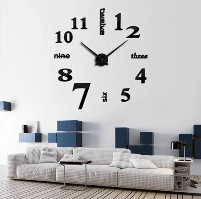 “DIY 3D Acrylic Mirror Wall Clock – Large Decorative Quartz Sticker Clock for Living Room | Customizable Logo, Single - Face Modern Design” - RELUX.STORE