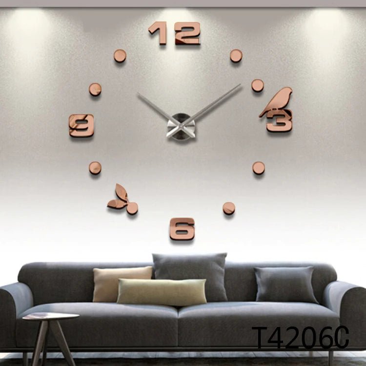 “DIY 3D Acrylic Mirror Wall Clock – Large Decorative Quartz Sticker Clock for Living Room | Customizable Logo, Single - Face Modern Design” - RELUX.STORE