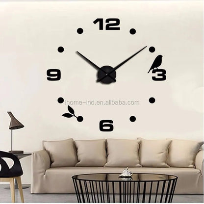 “DIY 3D Acrylic Mirror Wall Clock – Large Decorative Quartz Sticker Clock for Living Room | Customizable Logo, Single - Face Modern Design” - RELUX.STORE