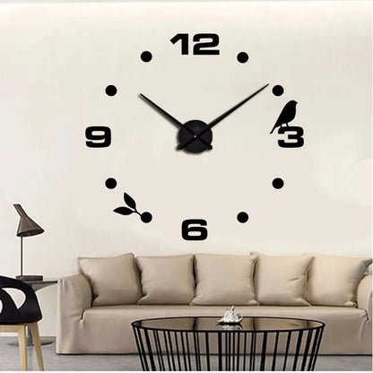 “DIY 3D Acrylic Mirror Wall Clock – Large Decorative Quartz Sticker Clock for Living Room | Customizable Logo, Single - Face Modern Design” - RELUX.STORE