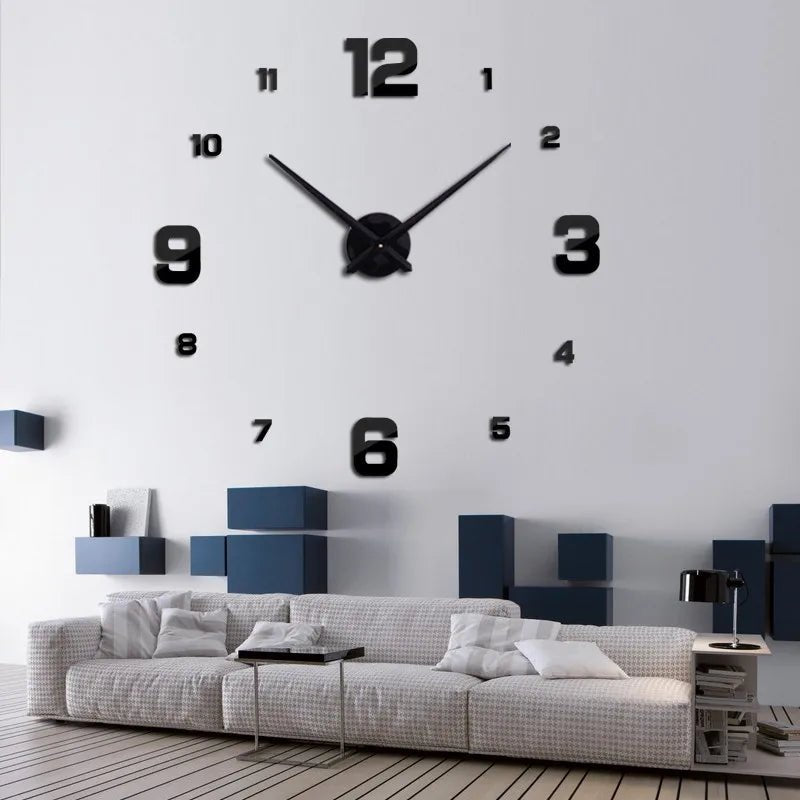 “DIY 3D Acrylic Mirror Wall Clock – Large Decorative Quartz Sticker Clock for Living Room | Customizable Logo, Single - Face Modern Design” - RELUX.STORE