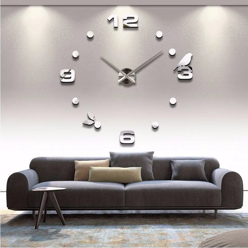 “DIY 3D Acrylic Mirror Wall Clock – Large Decorative Quartz Sticker Clock for Living Room | Customizable Logo, Single - Face Modern Design” - RELUX.STORE