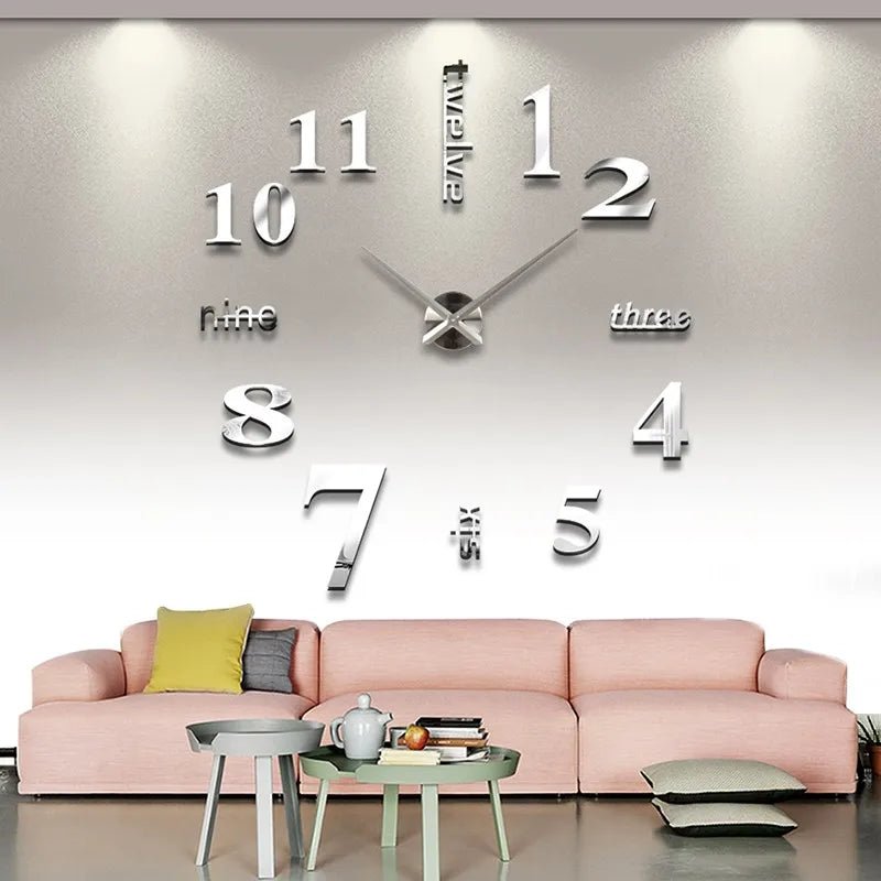 “DIY 3D Acrylic Mirror Wall Clock – Large Decorative Quartz Sticker Clock for Living Room | Customizable Logo, Single - Face Modern Design” - RELUX.STORE