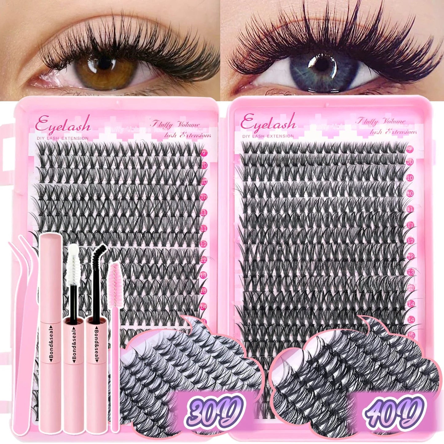 DIY Lash Extension Kit 720pcs Lash Clusters Individual Eyelashes Kit with Lash Bond and Seal Wispy Natural Mange Lashes - RELUX.STORE