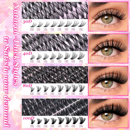 DIY Lash Extension Kit 720pcs Lash Clusters Individual Eyelashes Kit with Lash Bond and Seal Wispy Natural Mange Lashes - RELUX.STORE