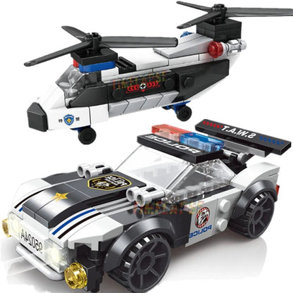 “DIY MOC City Police Car & Dual - Rotor Helicopter Building Blocks Kit – SWAT Super Vehicle & Famous City Model Bricks for Kids & Collectors” - RELUX.STORE