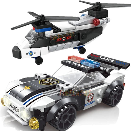 “DIY MOC City Police Car & Dual - Rotor Helicopter Building Blocks Kit – SWAT Super Vehicle & Famous City Model Bricks for Kids & Collectors” - RELUX.STORE