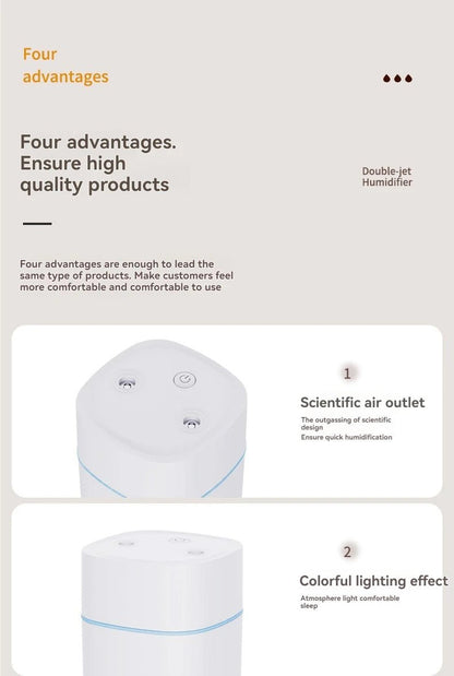 Dual - Nozzle USB Humidifier | 800ml/H Super Mist & Ultra Quiet | Car/Home Moisturizing Device - RELUX.STORE