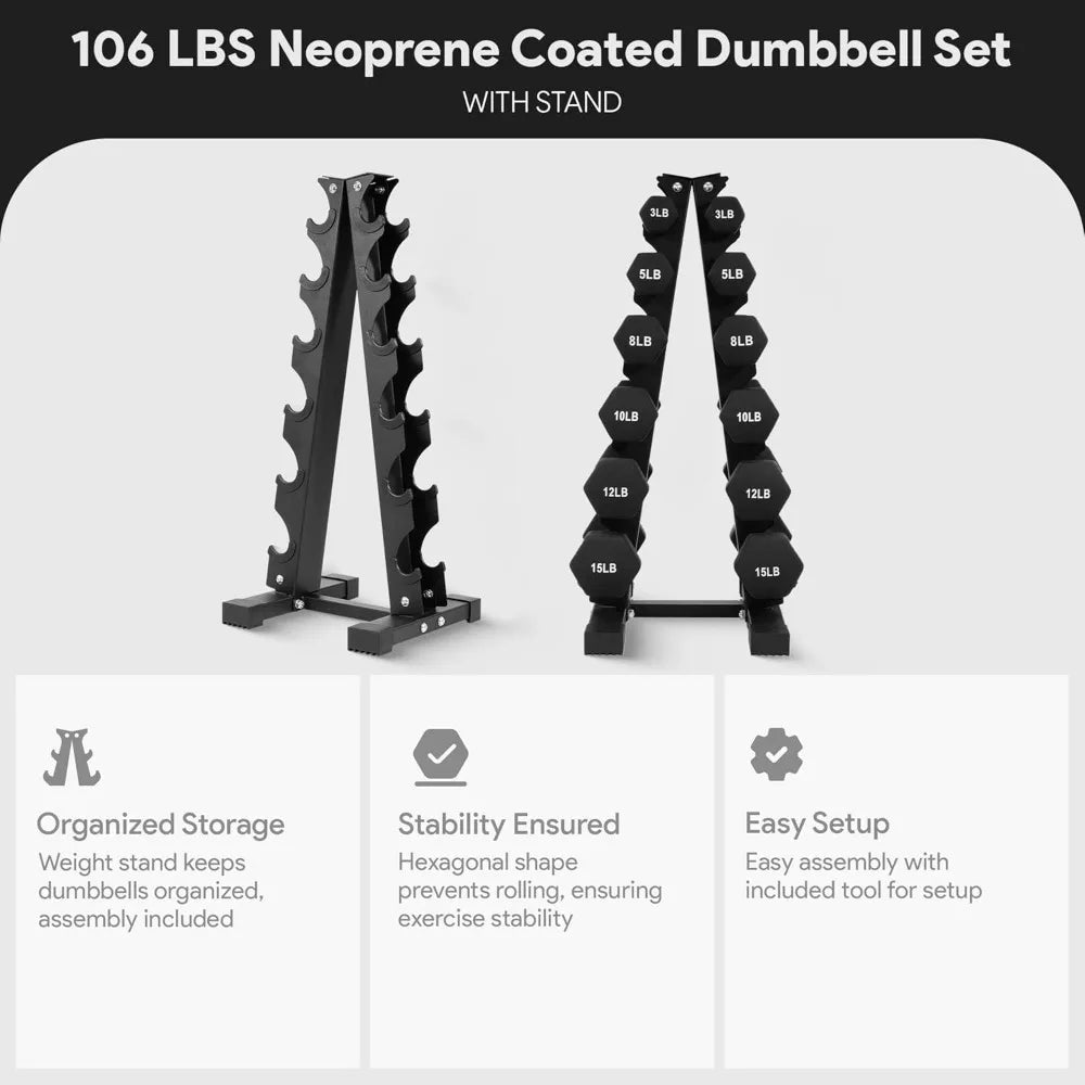 "Dumbbell Set with Stand – Neoprene Coated Hand Weights for Home Gym Fitness, Black by Relux.Store" - RELUX.STORE