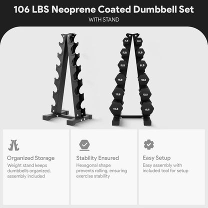 "Dumbbell Set with Stand – Neoprene Coated Hand Weights for Home Gym Fitness, Black by Relux.Store" - RELUX.STORE