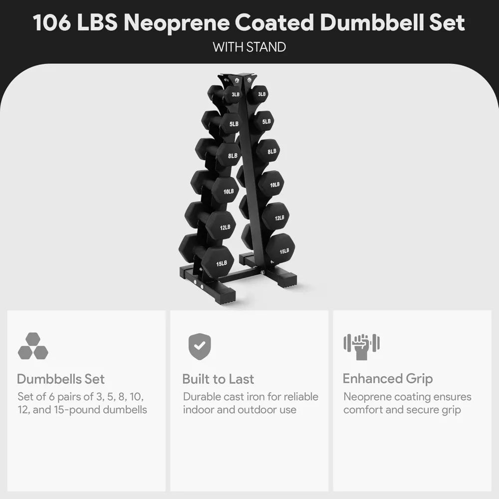 "Dumbbell Set with Stand – Neoprene Coated Hand Weights for Home Gym Fitness, Black by Relux.Store" - RELUX.STORE