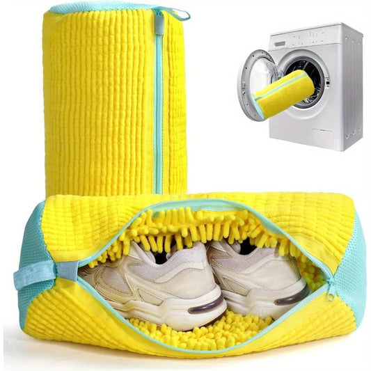 Durable Shoe Washing Machine Bag for All Shoe Types - Yellow with Blue Zipper,Ideal for Sneakers and Casual Shoes,Laundry Wash Bag - RELUX.STORE