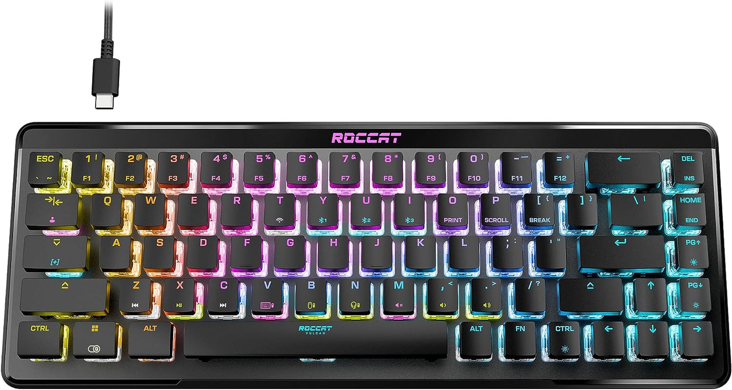 Vulcan TKL Mechanical PC Tactile Gaming Keyboard, Compact, Tenkeyless, Titan Switch Optical, RGB AIMO Lighting, Anodized Aluminum Top Plate, Detachable USB-C Cable, Low Profile Design, Black