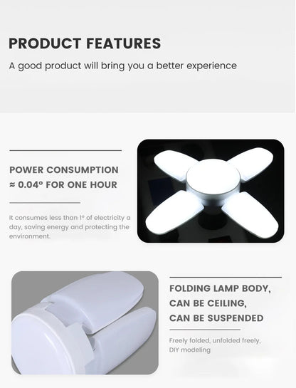 "E27 Fan - Shaped Foldable 28W LED Bulb – 6500K White Leaf Light for Home, Ceiling, Garage & Warehouse, AC110V/220V" - RELUX.STORE
