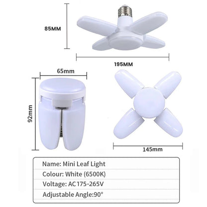 "E27 Fan - Shaped Foldable 28W LED Bulb – 6500K White Leaf Light for Home, Ceiling, Garage & Warehouse, AC110V/220V" - RELUX.STORE