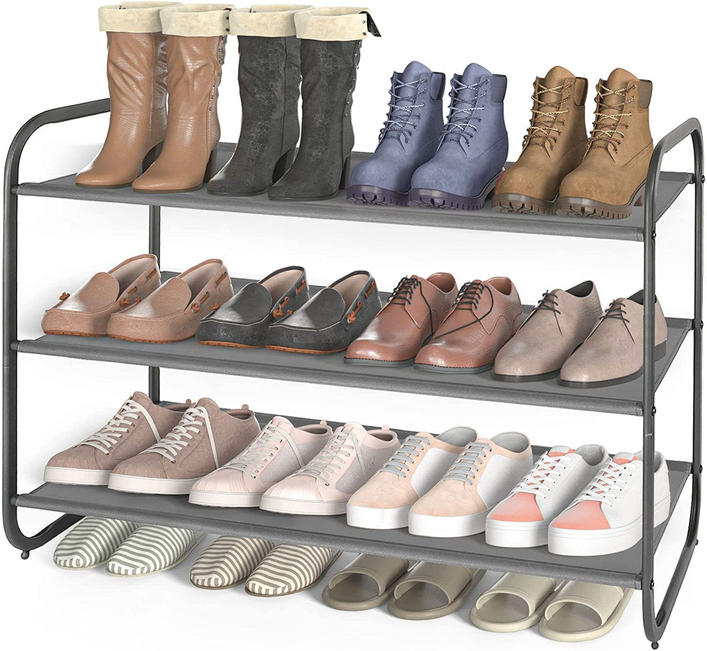 3-Tier Shoe Rack, Fabric Shoe Shelf for Closet Bedroom Entryway (Light Gray)