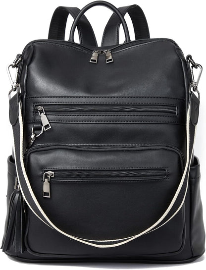 Womens Backpack Purse Vegan Leather Large Travel College Shoulder Bag with Tassel