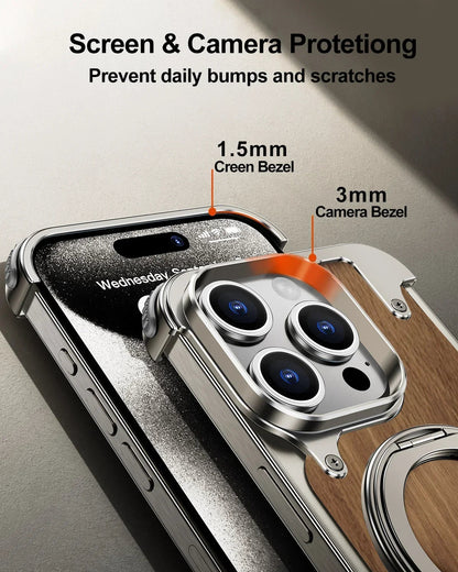 "Eary Natural Wood iPhone Case – Frameless MagSafe Phone Stand & Shockproof Protective Cover for iPhone 14/15/16 Pro Max" - RELUX.STORE