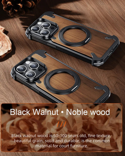 "Eary Natural Wood iPhone Case – Frameless MagSafe Phone Stand & Shockproof Protective Cover for iPhone 14/15/16 Pro Max" - RELUX.STORE