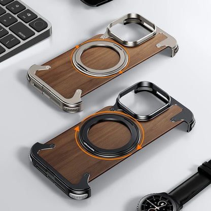 "Eary Natural Wood iPhone Case – Frameless MagSafe Phone Stand & Shockproof Protective Cover for iPhone 14/15/16 Pro Max" - RELUX.STORE