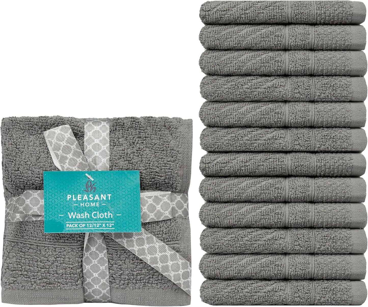 Diamond Wash Cloths Set - 12 Pack (12” X 12”) – 509 GSM - 100% Ring Spun Cotton Wash Cloth - Super Soft and Highly Absorbent Face Towels (Blush, White & Tan)