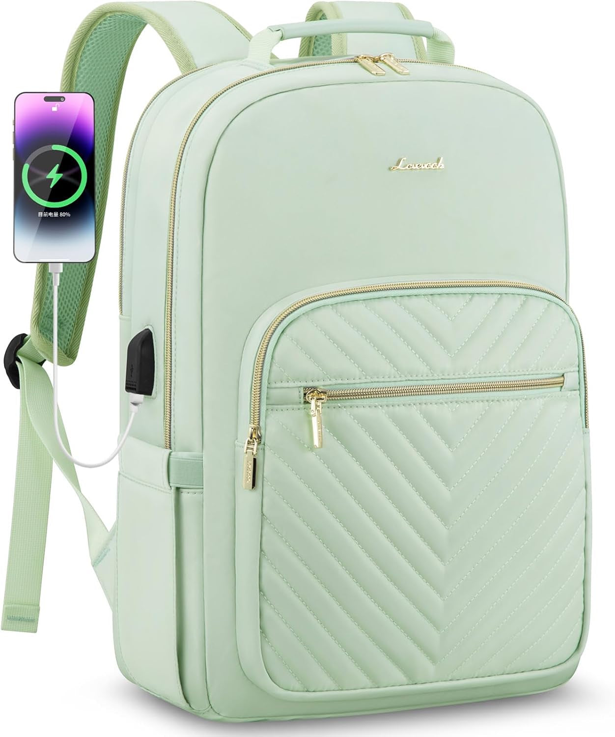 Laptop Backpack for Women 15.6 Inch,Cute Womens Travel Backpack Purse,Professional Laptop Computer Bag,Waterproof Work Business College Teacher Bags Carry on Backpack with USB Port,Mint Green