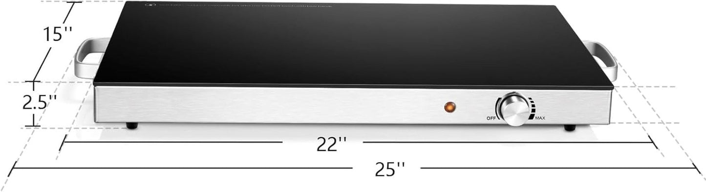 Electric Food Warmer 2 Packs, 22''X15'' Food Warmers for Parties, Adjustable Temperature Control, Tempered Glass Surface, Hot Plate for Buffet, Electric Warming Tray for Restaurants, Events - RELUX.STORE