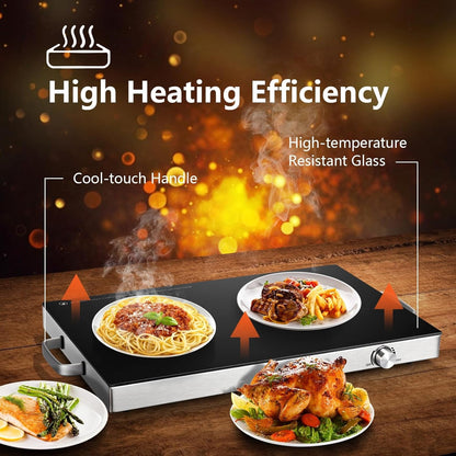 Electric Food Warmer 2 Packs, 22''X15'' Food Warmers for Parties, Adjustable Temperature Control, Tempered Glass Surface, Hot Plate for Buffet, Electric Warming Tray for Restaurants, Events - RELUX.STORE