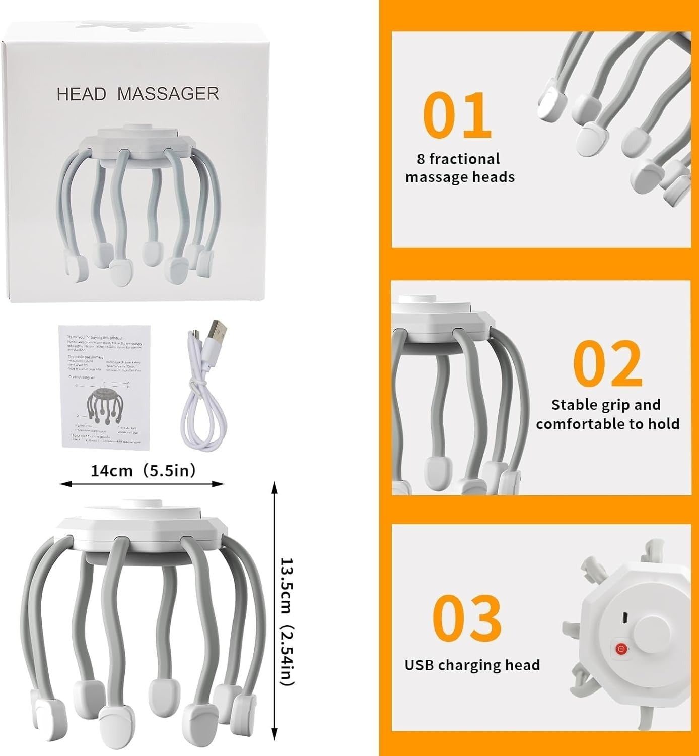 "Electric Hair Scalp Massager with 8 Vibrating Contacts – Relaxing Head Massager for Stress Relief, Hair Growth & Deep Scalp Stimulation | Rechargeable Handheld Massage Brush by Relux.Store" - RELUX.STORE