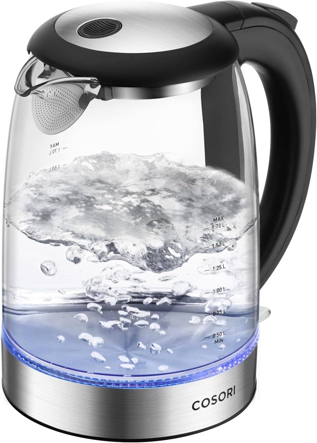 Electric Kettle, No Plastic Filter & Spout, 1.7L Tea Kettle & Hot Water Boiler for Coffee & Tea, Water Heater & Teapot, Automatic Shut Off, Borosilicate Glass, Black, 1500W - RELUX.STORE
