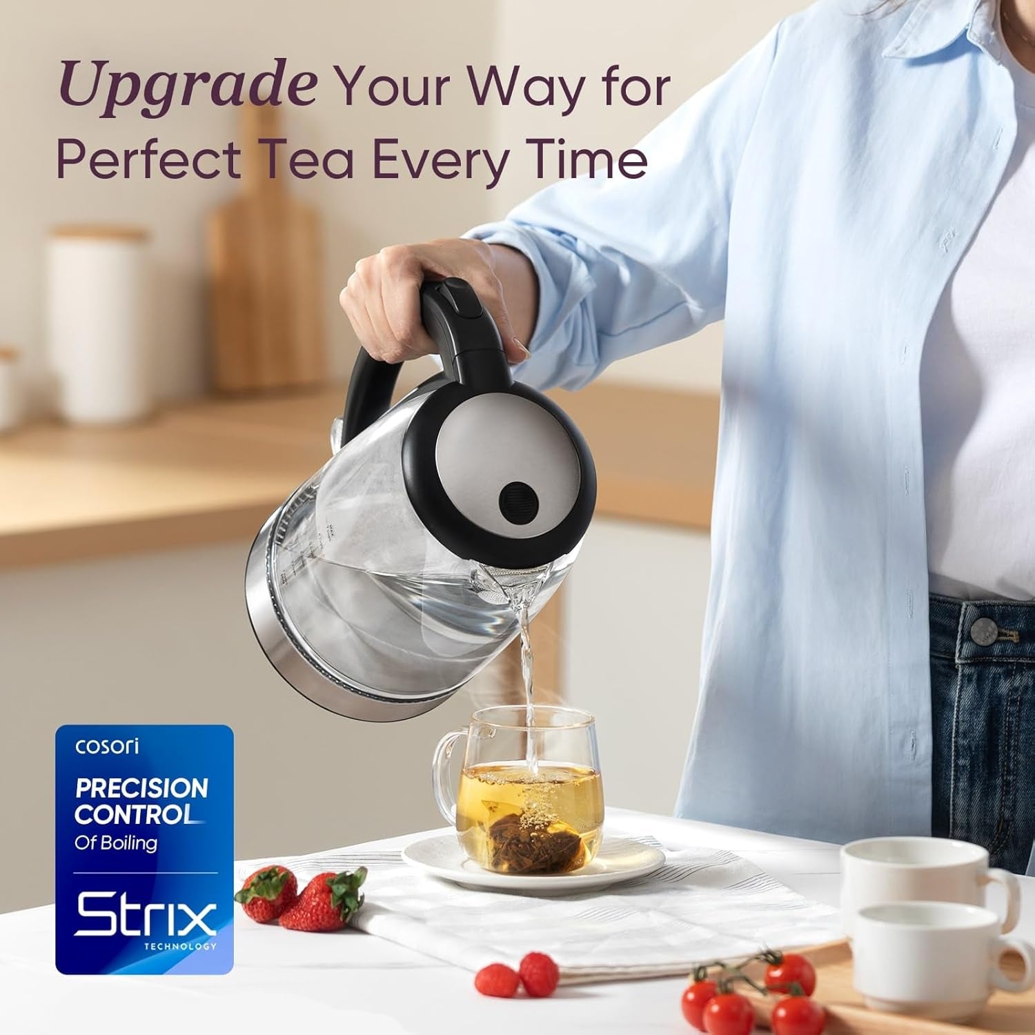 Electric Kettle, No Plastic Filter & Spout, 1.7L Tea Kettle & Hot Water Boiler for Coffee & Tea, Water Heater & Teapot, Automatic Shut Off, Borosilicate Glass, Black, 1500W - RELUX.STORE