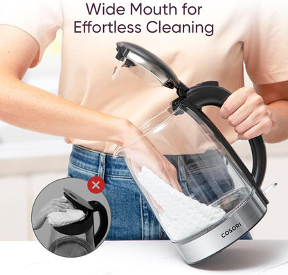 Electric Kettle, No Plastic Filter & Spout, 1.7L Tea Kettle & Hot Water Boiler for Coffee & Tea, Water Heater & Teapot, Automatic Shut Off, Borosilicate Glass, Black, 1500W - RELUX.STORE