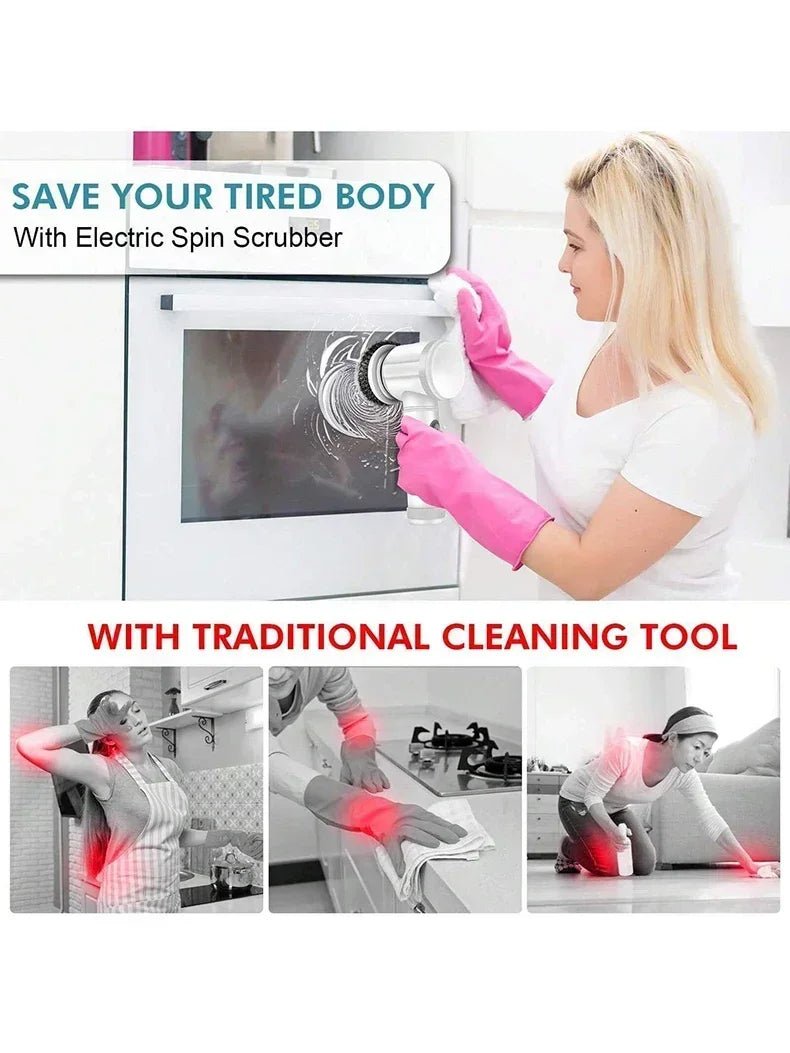 Electric Spin Scrubber Cordless Spin Scrubber with 5 Replaceable Brush Heads and Adjustable Extension Handle,5 in 1CleaningBrush - RELUX.STORE