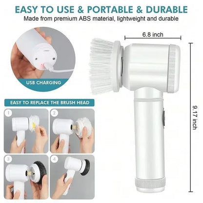 Electric Spin Scrubber Cordless Spin Scrubber with 5 Replaceable Brush Heads and Adjustable Extension Handle,5 in 1CleaningBrush - RELUX.STORE
