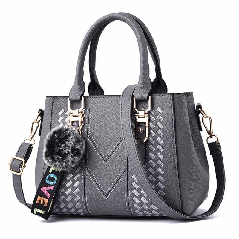 Embroidery Messenger Bags Women Leather Handbags Bags for Women Sac a Main Ladies hair ball Hand Bag - RELUX.STORE