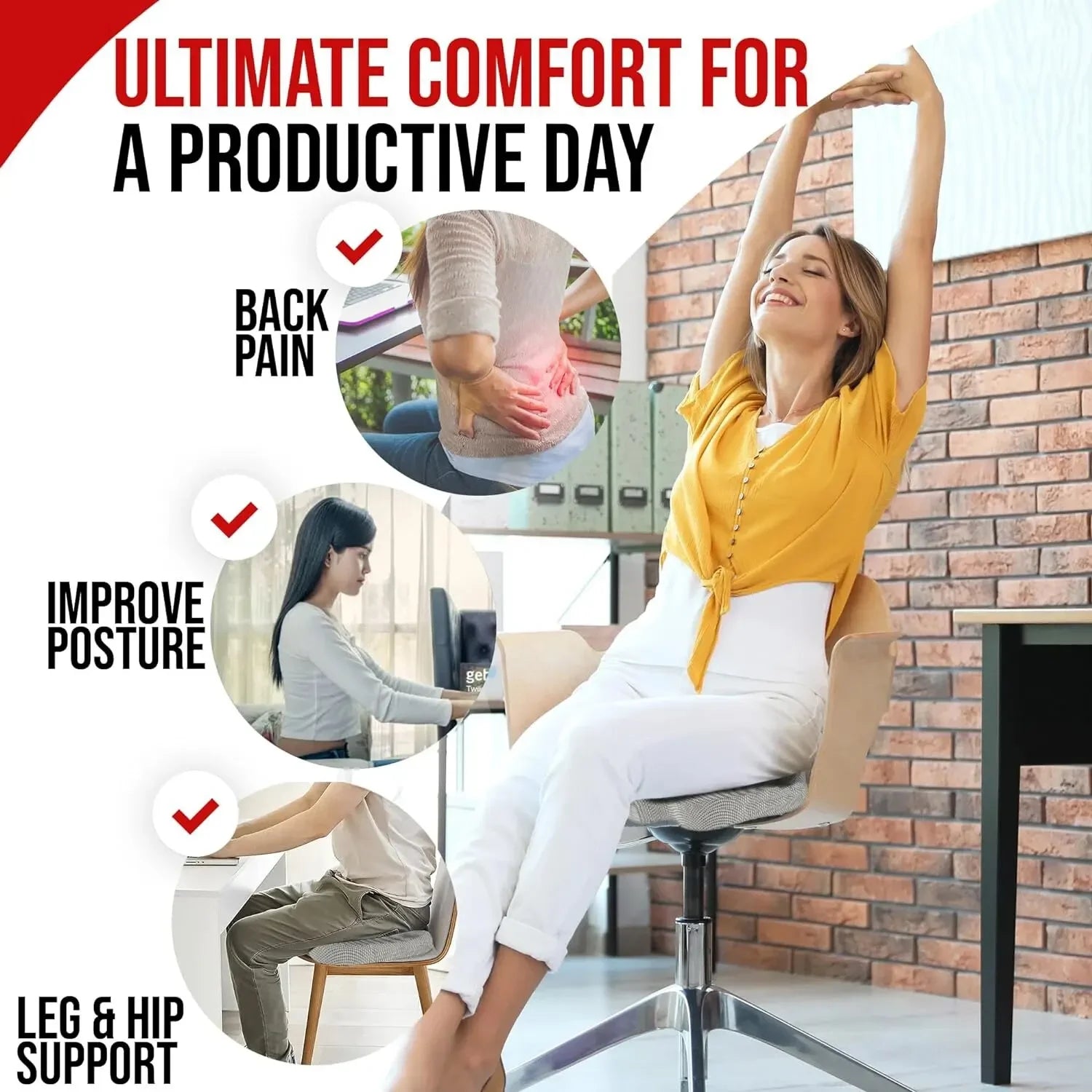 “Ergonomic Memory Foam Office Seat Cushion – Non - Slip Hemorrhoid & Tailbone Pain Relief Pillow for Long Sitting, Students & Office Chairs | Comfort Support by Relux.Store” - RELUX.STORE