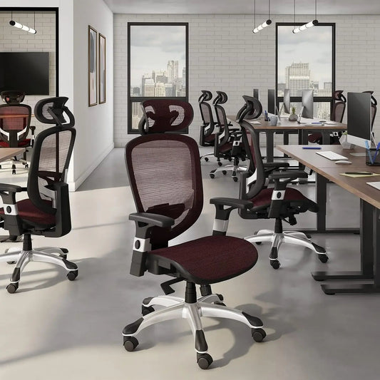 "Ergonomic Swivel Task Chair – Adjustable Height with Breathable Mesh & Lumbar Support for Home & Office, Maroon" - RELUX.STORE